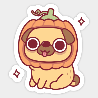 Cute Pug With Pumpkin Hat Funny Sticker